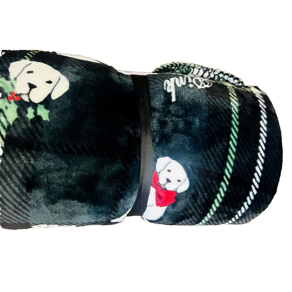 Victoria Secret PINK Dog Logo Cozy Fleece Winter Green Blanket 50 X 60 2024 New